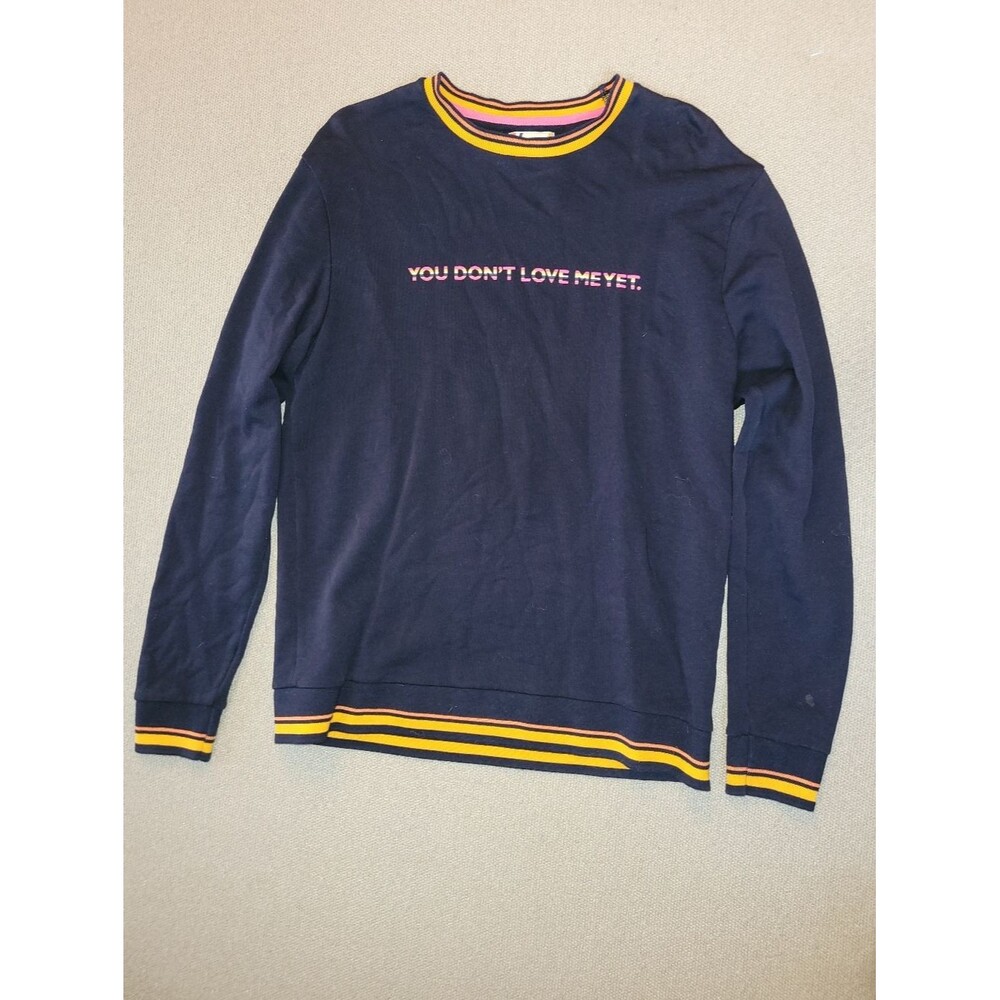 Zara Man Size Large Navy Crewneck Sweatshirt with Striped Trim